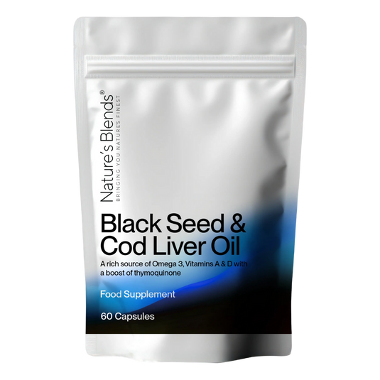 Paket på 60 kapslar black seed med torskleverolja