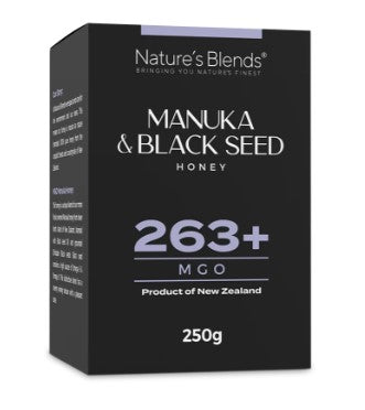 Rå Manukahonung 263+ MGO med svartkummin 250g från Nature’s Blends – säljs hos Nature’s Victory