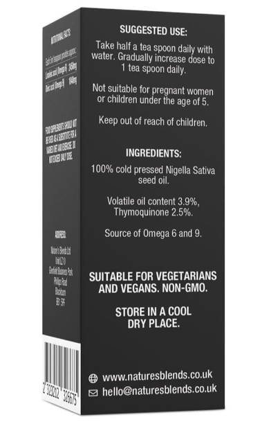 Kallpressad Etiopisk Nigella Sativa 100ml – Nature’s Blends svartkumminolja hos Nature’s Victory