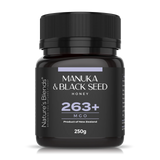 Rå Manukahonung 263+ MGO med svartkummin 250g från Nature’s Blends – säljs hos Nature’s Victory
