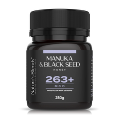 Rå Manukahonung 263+ MGO med svartkummin 250g från Nature’s Blends – säljs hos Nature’s Victory
