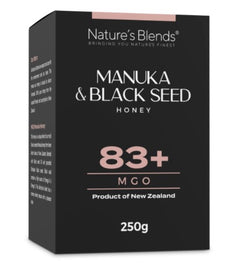 Rå Manukahonung 83+ MGO med svartkummin 250g från Nature’s Blends – säljs hos Nature’s Victory
